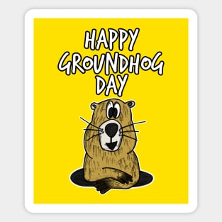 Happy Groundhog Day Cute Funny Doodle Magnet